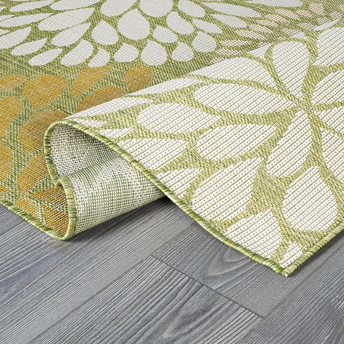 Beverly Rug Outdoor Rug 10x14 Modern Exotic Tropical Leaf Area Rugs for Indoor and Outdoor Patio Deck Porch Garden Water Resistant Washable Outside Carpet (10 x 14 Green)