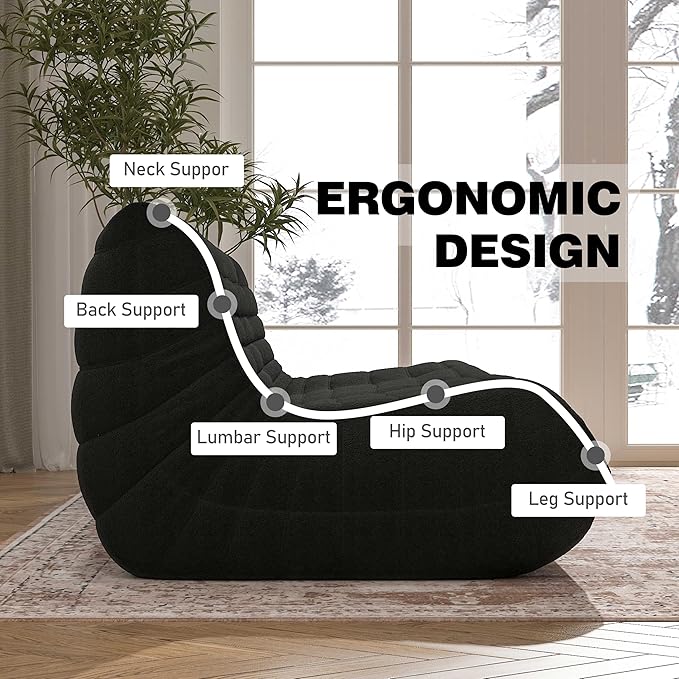Big Bean Bag Chairs for Adults, 3 Seater Large Bean Bag Chair Sofa, Fireside Chair Lazy Sofa Chair with High Density Comfortable Foam, Modern Bean Bag for Living Room, Bedroom, Office (Black)