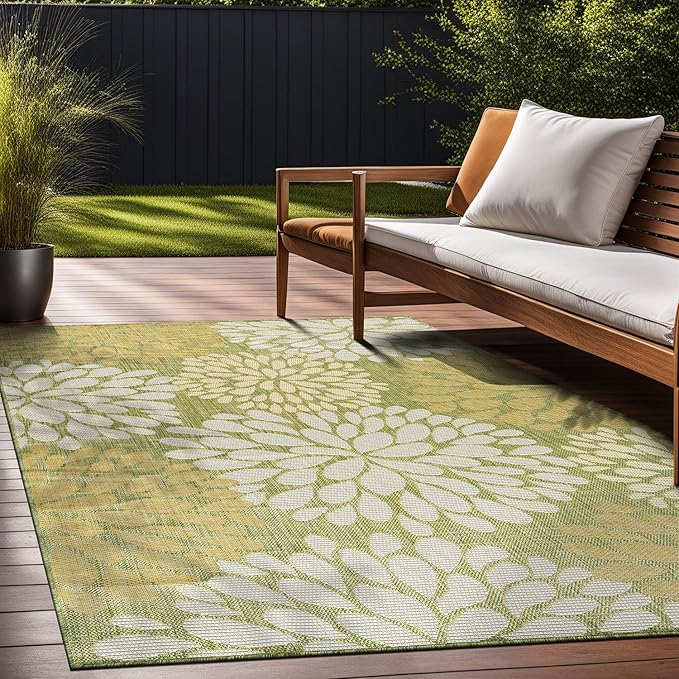 Beverly Rug Outdoor Rug 8x10 Modern Exotic Tropical Leaf Area Rugs for Indoor and Outdoor Patio Deck Porch Garden Water Resistant Washable Outside Carpet (8 x 10 Green)