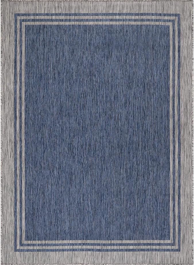 Bordered Outdoor Rug 5x7 Washable Outside Carpet for Indoor Patio Porch Waterproof Easy Cleaning Non Shedding Area Rugs Navy 5 x 7