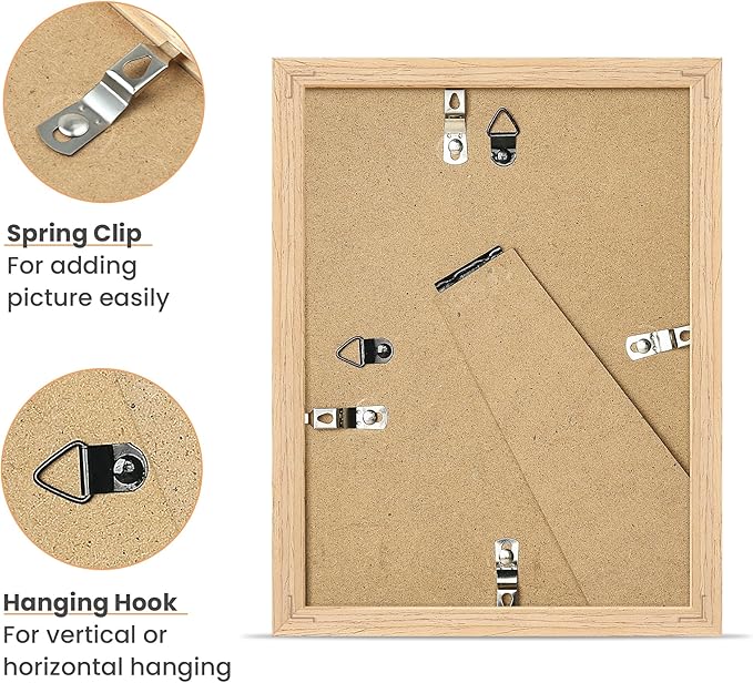 upsimples 6x8 Picture Frame, Natural Solid Wooden Picture Frames, Display 4x6 with Mat or 6 x 8 Without Mat, Wall or Tabletop, 1 Pack, Natural