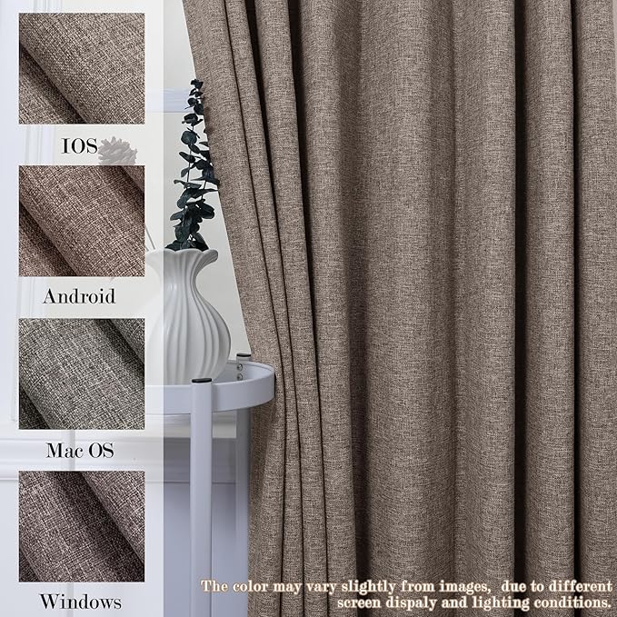 Light Coffee Pinch Pleat 100% Blackout Drapes Linen Blend, Room Divider, Room Darkening, Energy Saving, Furniture Protecting, Light Blocking Extra Wide Privacy Curtains, 200Wx102L, 1 PC