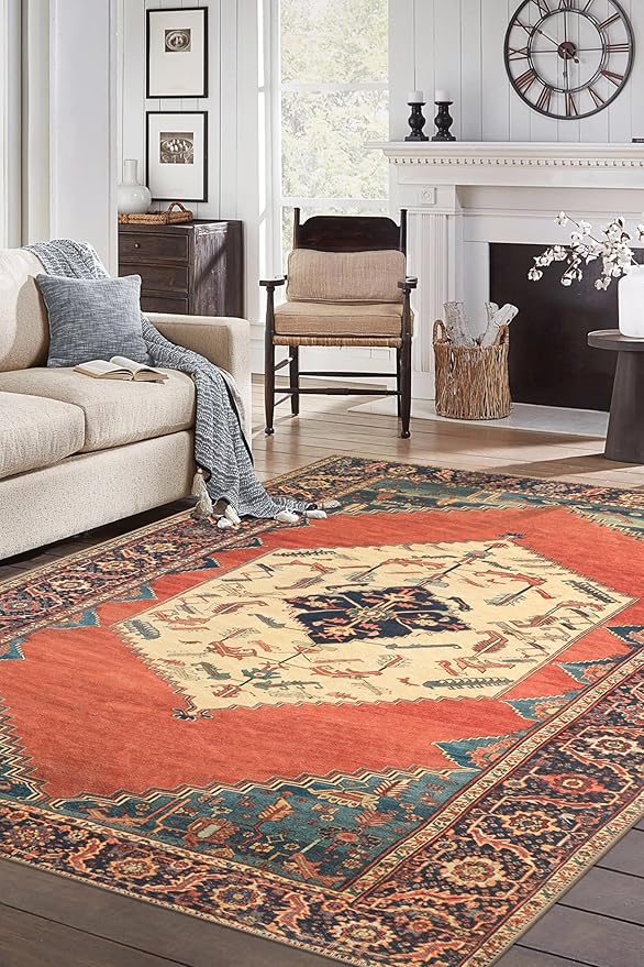 Keen Home Design 10x14 Rug - Machine Washable Area Rug with Non-Slip Backing, Ideal for Living Room, Dining Room, Bedroom - Vintage, Easy Clean, Durable, Low Pile Rug - (9'7" x 14')
