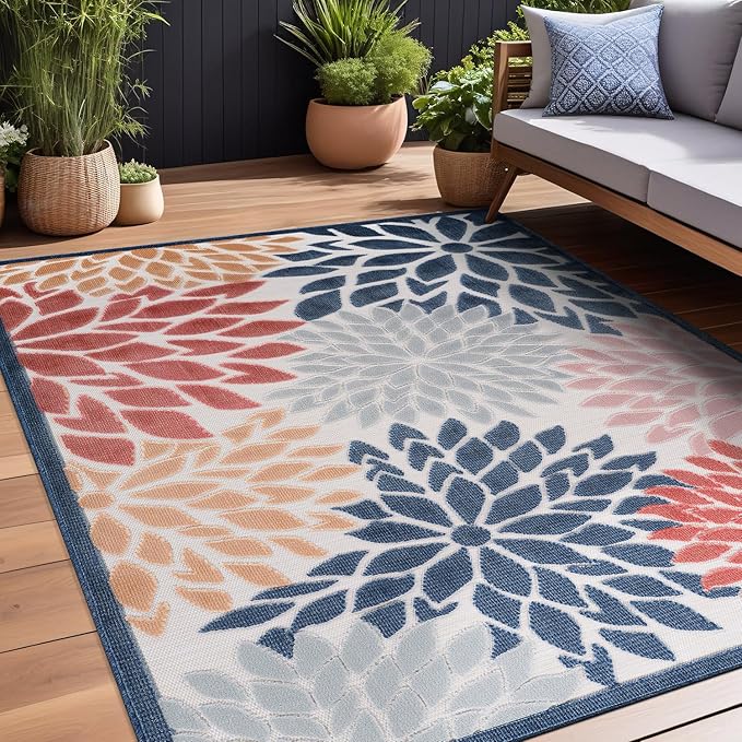 Beverly Rug Outdoor Rug 10x14 Large Modern Floral Tropical Area Rugs for Indoor and Outdoor Patio Easy to Clean Non Shedding Living Room Porch Garden Washable Outside Carpet (10 x 14 Multicolor)
