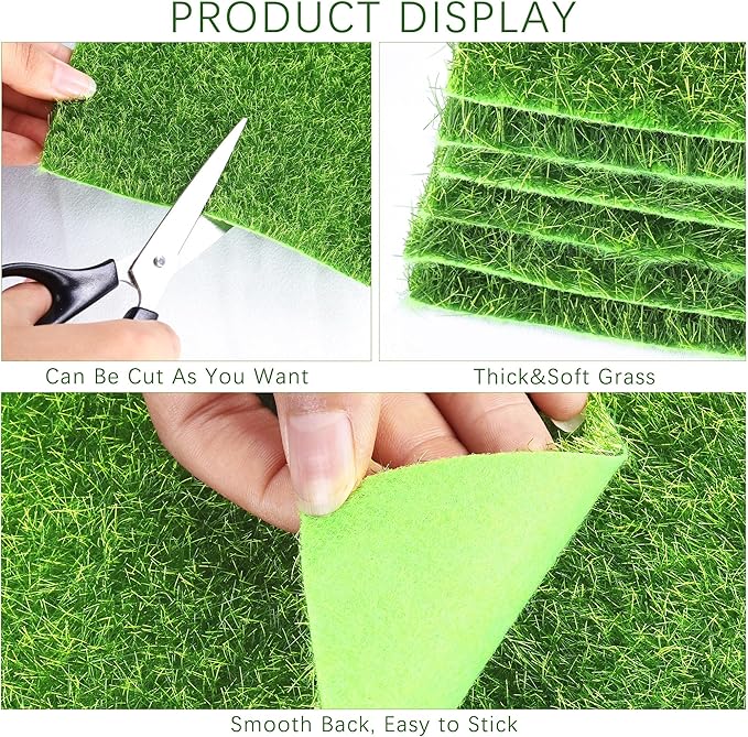 Elcoho 6 Pieces Fake Grass for Crafts Fairy Garden 6 x 6 Inches Artificial Garden Grass for Miniature Ornament Dollhouse DIY Decoration