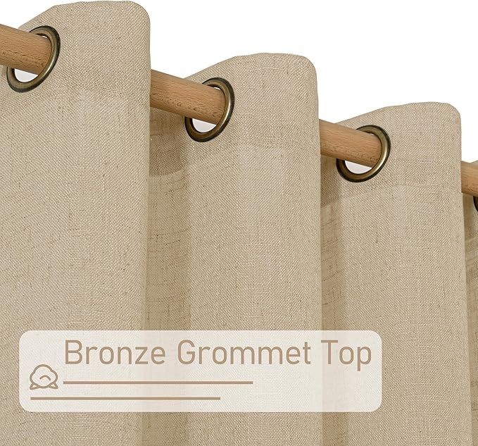 LAMIT 108 Inch Long Linen Curtains for Living Room, Light Filtering Bronze Grommet Window Textured Semi Sheer Burlap Drapes for Bedroom French Door, 2 Panels, 52 x 108 Inch, Brown