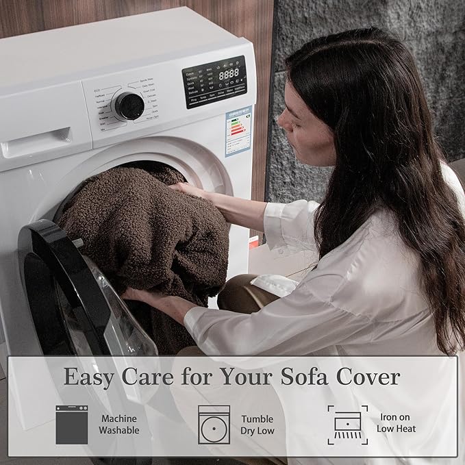 Couch Cushion Covers for Sectional Sofa, Stretch Soft Sofa Slipcovers Washable Wear-Resistant Universal Furniture Protector for Living Room(1 Piece Chaise Cover, Brown)