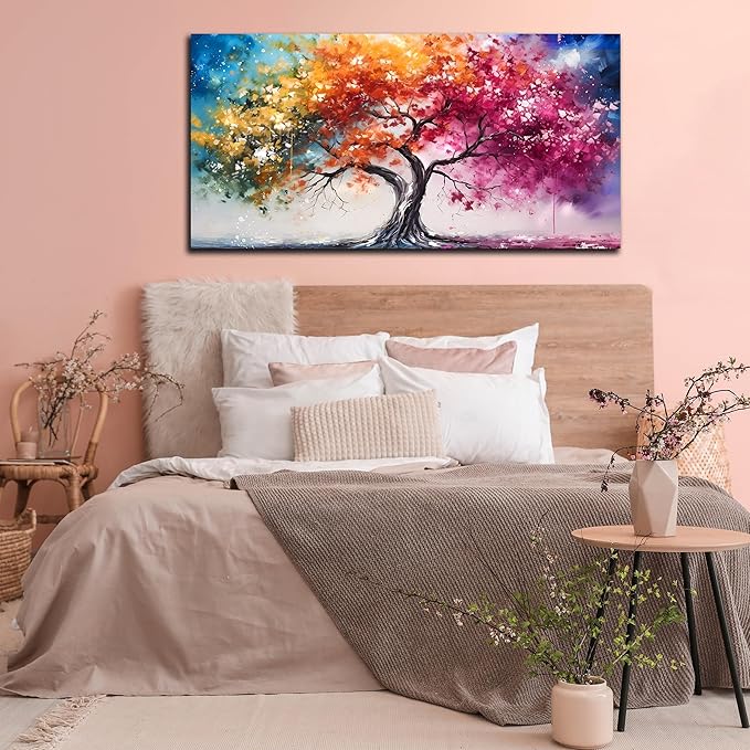 Alsingbago Colorful Tree Canvas Wall Art for Living Room Bedroom Home Office Orange and Pink Tree Picture Modern Artwork Ready to Hang Size 30x60