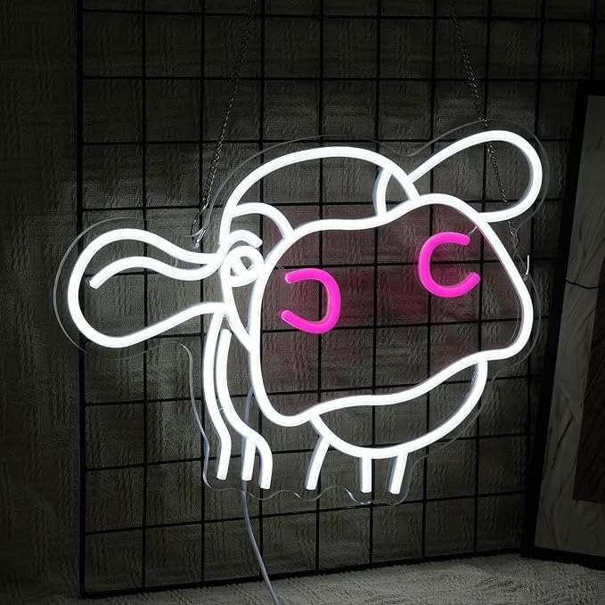 Cow Neon Sign Dimmable Tilted Cow Head LED Light Sign for Wall Decor USB Powered Funny Animal Neon Light for Farmhouse Bedroom Living Room Cafe Home Party Bar Animal Lovers (16.5 * 12.6 In)