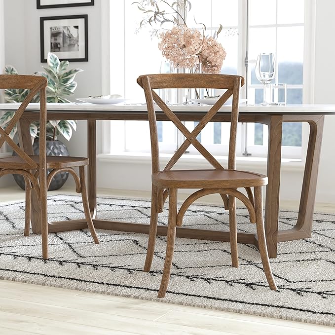 EMMA + OLIVER 2-Pack Hand Scraped Dark Natural X-Back Chair