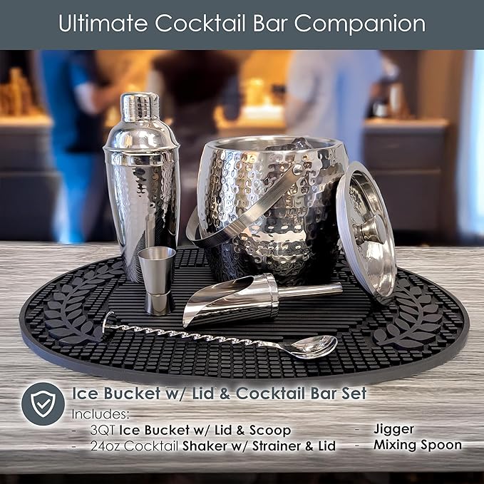 BREKX Insulated Ice Bucket for Cocktail Bar with Drink Shaker 5-Piece Cocktail Set for Parties with Lid and Scoop - Bartender Accessories, Bartending Kit for Home Bar or Gifting