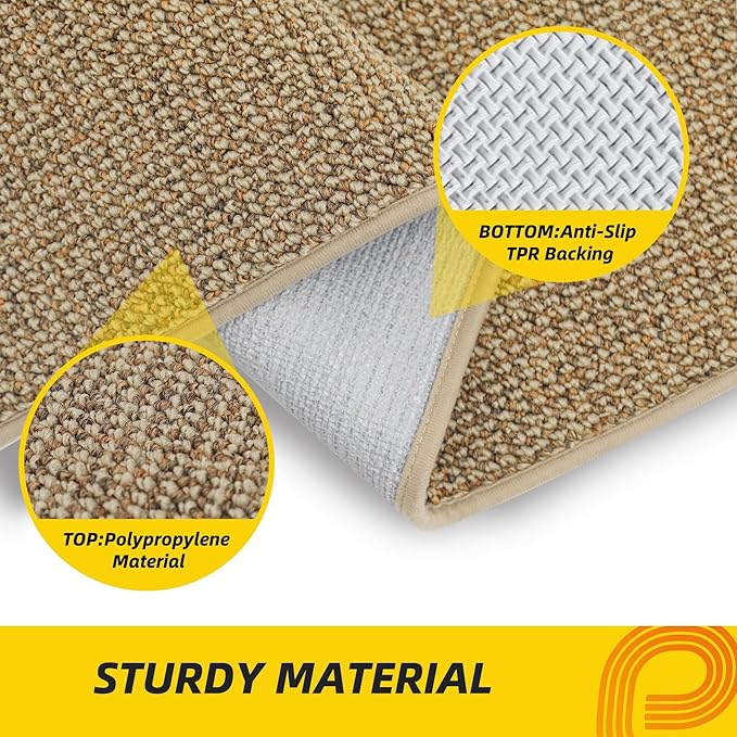 JSEI Dirt Trapper Door Mat 24"x36" Non-Slip Washable Entrance Mat, Dog Doormats, Absorbent & Fade-Resistant Floor Mats, Low Profile Welcome Mats for Entryway, Front Door, and Inside Entrance, Beige