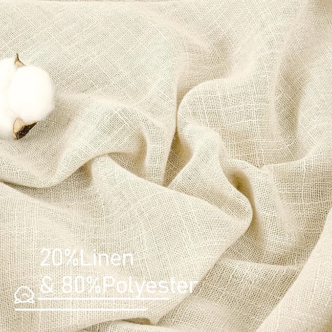 LAMIT Semi Sheer Linen Curtains for Living Room, 80 Inch Length, Light Filtering Panels Bronze Grommet Faux Linen Textured Window Drapes for Bedroom/Porch, Beige, 52 x 80 Inch, 2 Panels