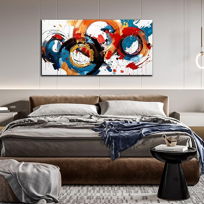Abstract Wall Art Large Canvas Prints Modern Living Room Bedroom Home Office Wall Decor Framed Colorful Circle Abstract Picture Ready to Hang Size 24x48