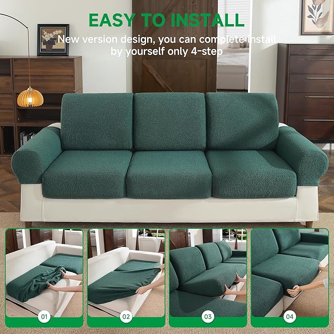 Couch Cushion Covers for Sectional Sofa, Stretch Soft Sofa Slipcovers Washable Wear-Resistant Universal Furniture Protector for Living Room(1 Piece Armrest Cover, Green)