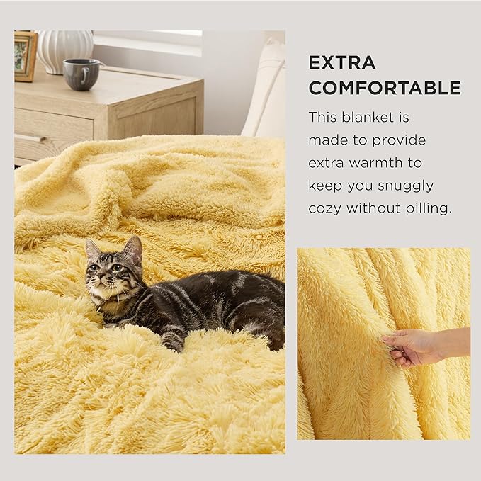 Bedsure GentleSoft Fuzzy Sherpa Faux Fur Twin Blanket Yellow Cozy Gifts for Women Men, Soft Fleece Plush Warm Thick Blanket Twin Size for Bed, Couch, Room Dorm Essentials Yellow Decor Gifts, 60x80