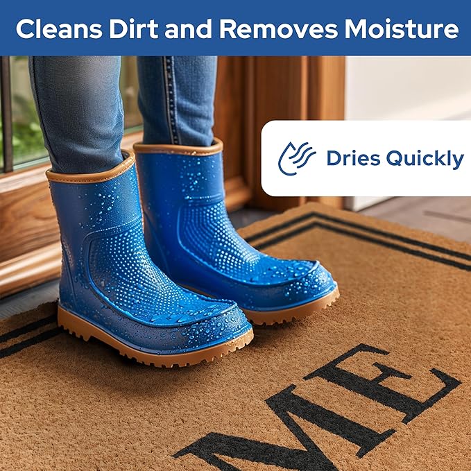 Barnyard Designs Natural Coco Coir Heavy Duty Backing Doormat - Large Cute Non-Slip Front Door Welcome Mat for Outside Entrance or Porch Entry, Brown (36x72, Welcome)