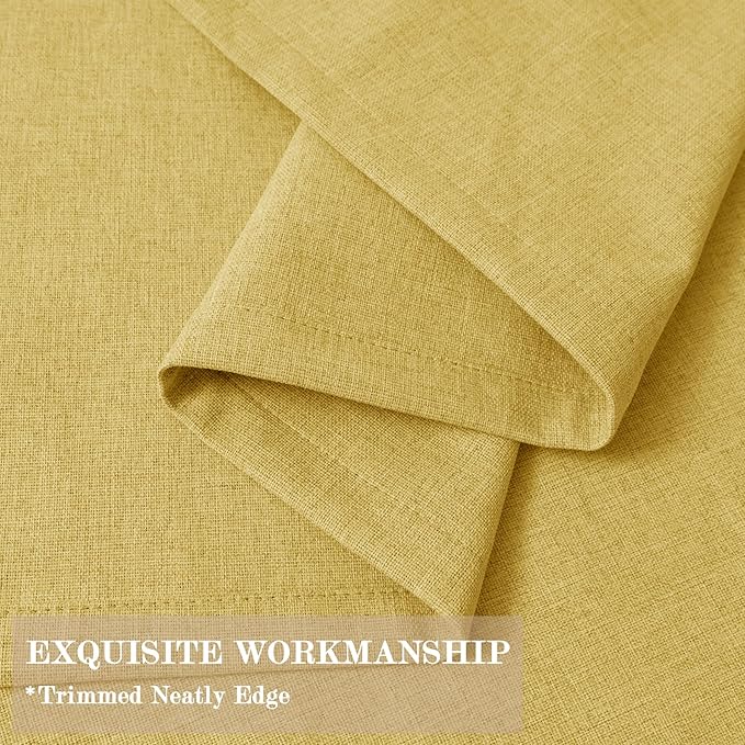 Yellow Pinch Pleat 100% Blackout Drapes Linen Blend, Room Divider, Room Darkening, Energy Saving, Furniture Protecting, Light Blocking Extra Wide Privacy Curtains, 200Wx102L, 1 PC