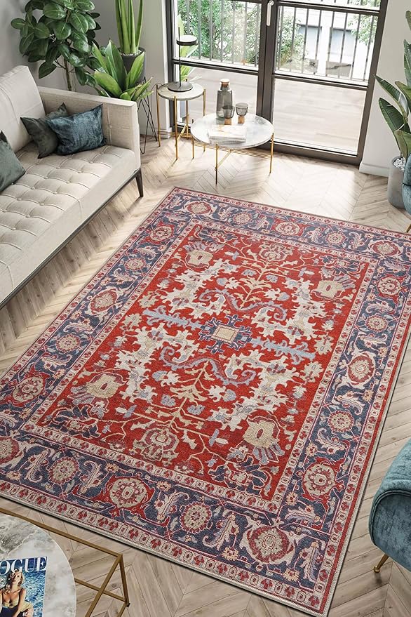 Keen Home Design 5x7 Rug - Machine Washable Area Rug with Non-Slip Backing, Ideal for Living Room, Dining Room, Bedroom - Vintage, Easy Clean, Durable, Low Pile Rug - (5' x 7')