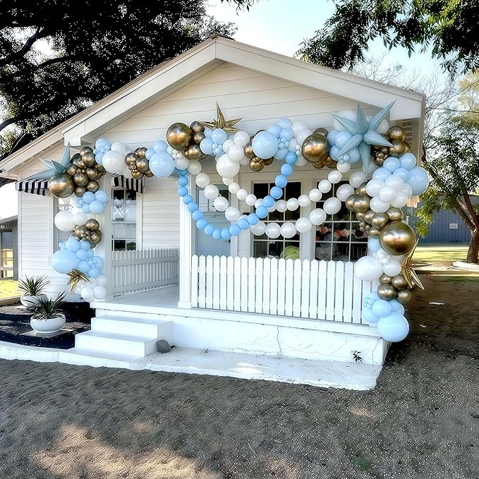 100PCS Blue and White Link Balloons, Baby Light Blue White Linking Balloons with Tail for Making Balloon Wall Arch and Chains, Quick Balloon for Wedding Birthday Baby Shower Party Decorations (6inch)