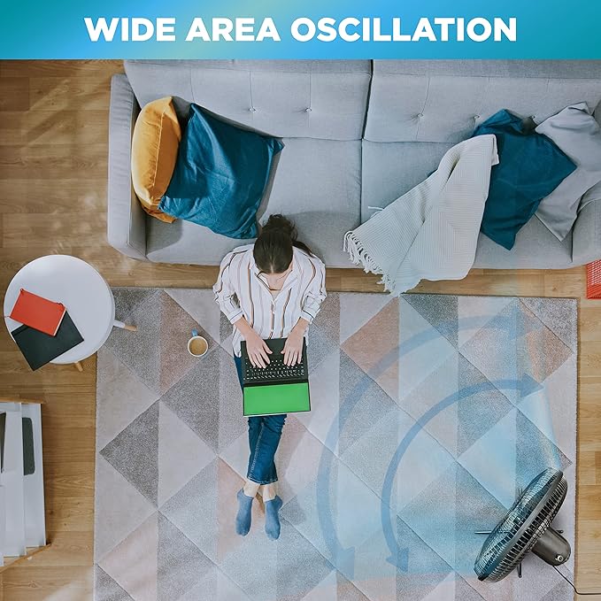 Comfort Zone Electric Oscillating Pedestal Fan, Stand Fan, 16 inch, 3 Speed, 90 Degree Oscillating Head, Adjustable Height and Tilt, Airflow 7.48 ft/sec, Ideal for Home, Bedroom & Office, CZST161BTEBK