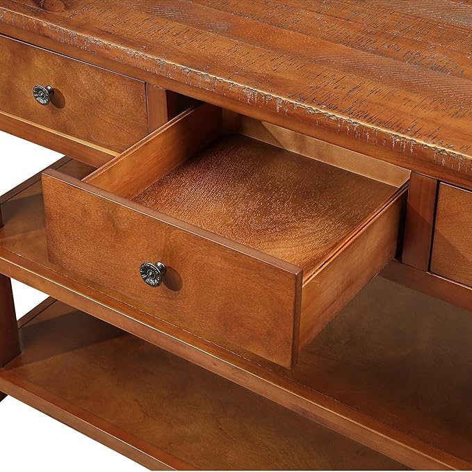 Solid Wood Console Table Entryway Table with Storage Drawers and Bottom Shelf Sofa Table for Entry Hallway Foyer Sofa Couch Table,Fully Assembled (48.8" Brown)
