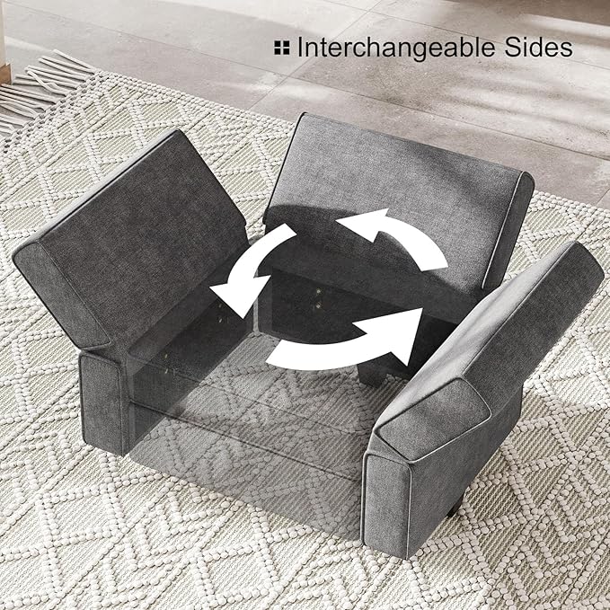 Bellfin Modular Sectional Sleeper Sofa Convertible Sofas with Storage Ottomans Small Sectional Couches for Living Room. Dark Grey Couch