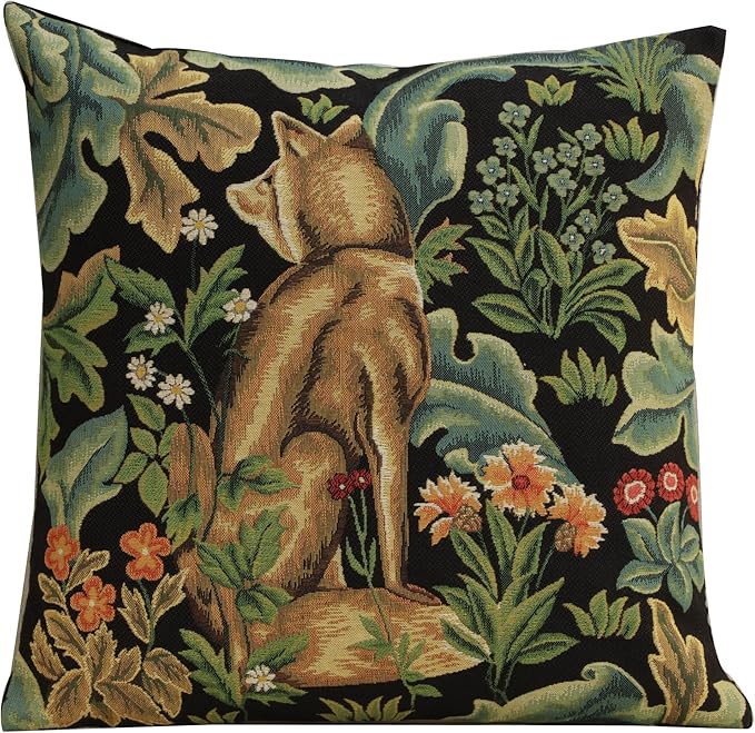 Charlotte Home Furnishings Throw Pillow Covers, Decorative Boho Pillow Covers for Couch, Living Room, Black Wolf Square Cushion Cases 18x18 in, European Cotton Jacquard Woven for Cozy Bedroom Decor