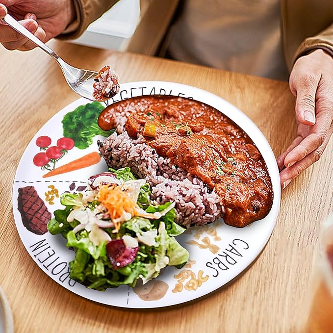 9" Portion Control Plate - Healthy Nutrition Plate for Adults and Teens, Melamine, Ideal for Weight Loss and Diabetes Management (4 Pack)