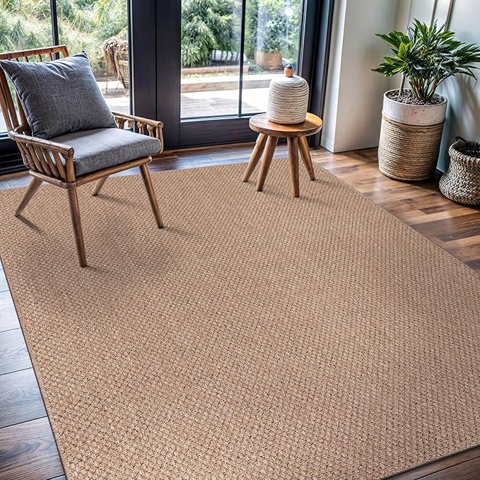 CAMILSON Easy Jute Rug 5x7, Indoor Outdoor Natural Color Farmhouse Area Rugs for Living Room Patio and Kitchen Rug, Solid Boho Woven Design, Easy-Cleaning, Washable Outside Carpet Alfombras (5 x 7)