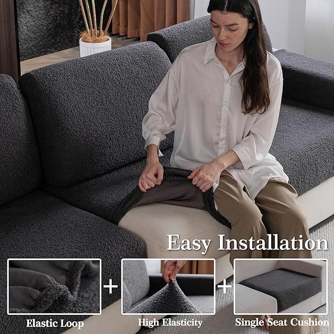 Couch Cushion Covers for Sectional Sofa, Stretch Soft Sofa Slipcovers Washable Wear-Resistant Universal Furniture Protector for Living Room(1 Piece Large Cover, Dark Gray)