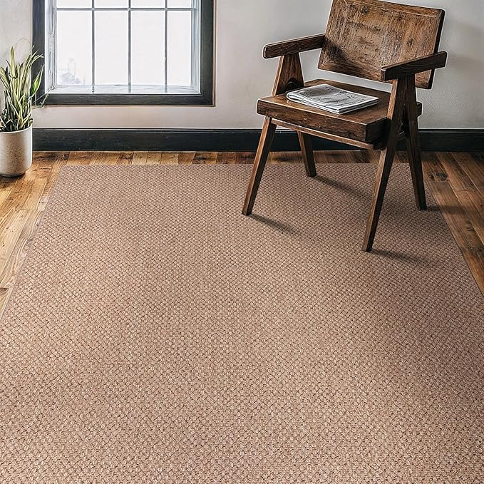 CAMILSON Easy Jute Rug 4x6, Indoor Outdoor Natural Color Farmhouse Area Rugs for Living Room Patio and Kitchen Rug, Solid Boho Woven Design, Easy-Cleaning, Washable Outside Carpet Alfombras (4 x 6)