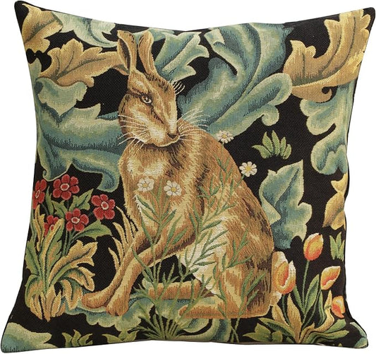 Charlotte Home Furnishings Throw Pillow Covers, Decorative Boho Pillow Covers for Couch, Living Room, Brown Hare Square Cushion Cases 18x18 in, European Cotton Jacquard Woven for Cozy Bedroom Decor