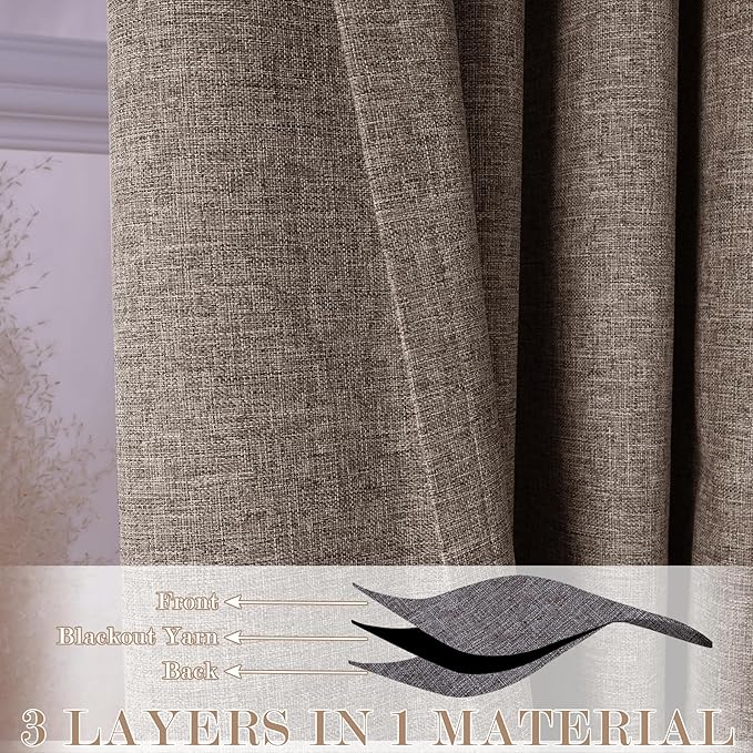 Room Divider Curtains Screen Partitions, Linen Look 100% Blackout Drapery 84 Inches Long, 120" Wide Pinch Pleated Window Drapes, Privacy Protecting, Light Blocking, (1 PC, Light Brown)