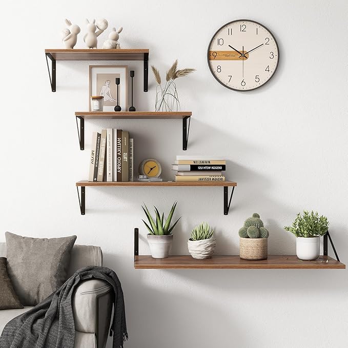 Fun Memories 18" W x10 D Floating Shelves, Farmhouse Wall Shelves Home Decor Shelf, Deep Bathroom Shelves with Bracket, 10 Inch Deep Wall Shelf for Living Room, Kitchen, Bedroom, Walnut, Set of 2