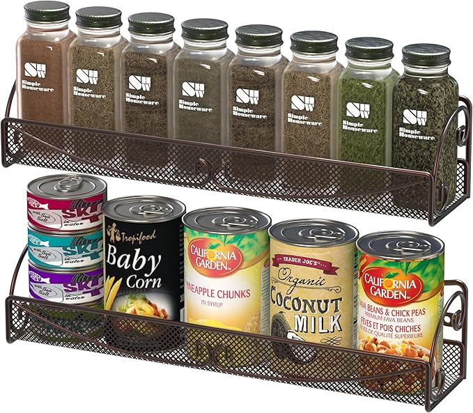 Deco Brothers Wall Mounted Single Tier Mesh Hanging Spice Rack, Set of 2, Bronze