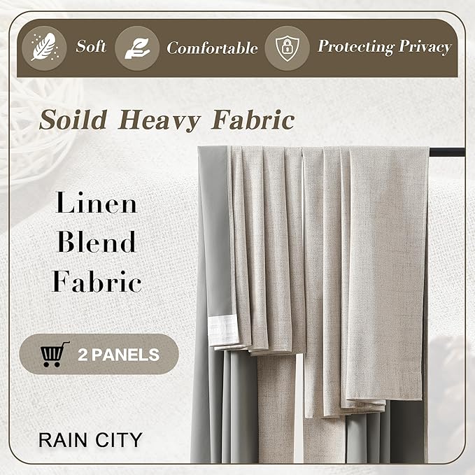 Extra Wide Curtains 96 Inch Long 2 Panels,Floor to Ceiling Boho Noise Reduction Window Burlap Track System Curtain Panels for Country Villa Back Tab Pleat Tape with Hooks,Linen Beige 70x96