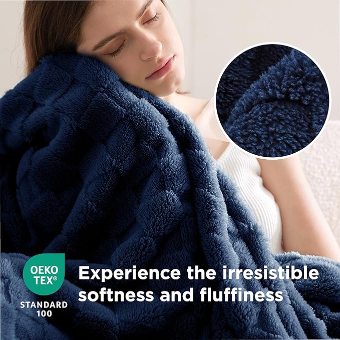 Bedsure GentleSoft Navy Blue Throw Blanket for Couch - Checkered Fleece Blankets Gifts for Women Men Girls, Cute Soft Cozy Throw for Bedroom Home Decor Gifts, 50x60 Inches