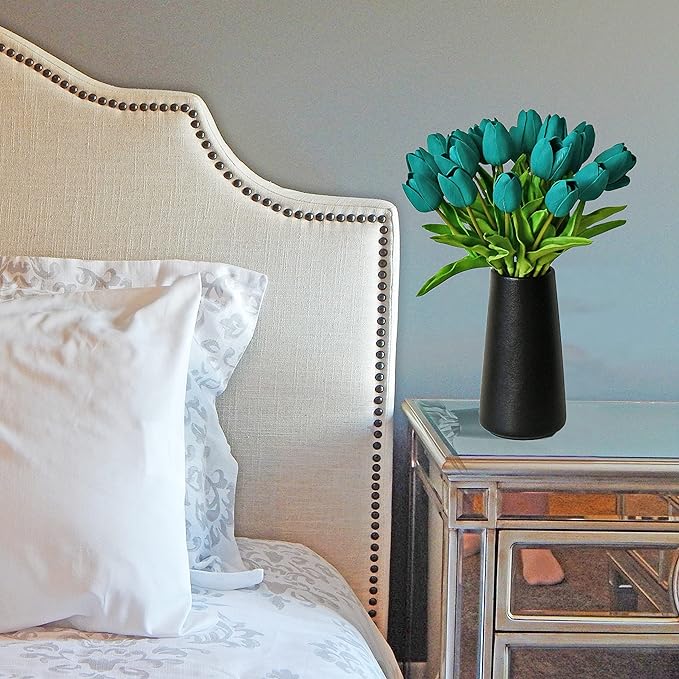 Mandy's Artificial Tulips 20 Stems Teal PU Faux Flowers for Wedding Home Decor 13.5 Inch