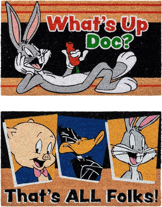 Gertmenian Looney Tunes Coir Doormat - 2x3 Welcome Mat (2-Pack), Ideal for High Traffic Areas in Front Door, Garage, Entryway - Warner Bros. Doc/Folks, 80029