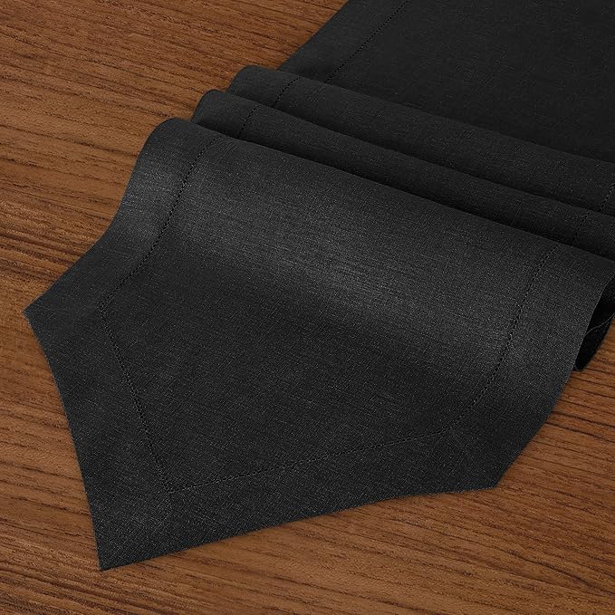 D'Moksha Homes Black Linen Table Runner 108 Inches Long - 100% Pure Linen Diamond Table Runner 14 x 108 Inch for Dining, Fall and Halloween - Machine Washable