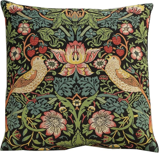 Charlotte Home Furnishings Throw Pillow Covers, Decorative Boho Pillow Covers for Couch, Living Room, Black Strawberry Square Cushion Cases 18x18 in, European Cotton Jacquard Woven, Cozy Bedroom Decor
