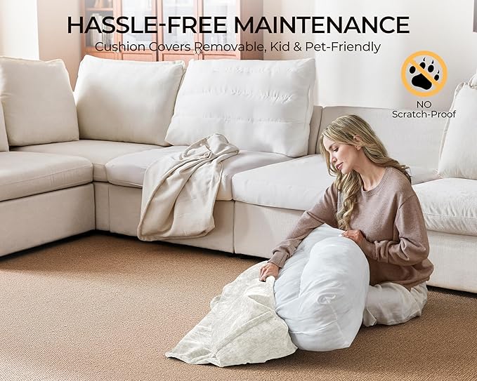 Oversized Modular Sofa Comfy Cloud Couch with Storage, Extra Deep Plush Sectional Sofa Set for Living Room, Covers Washable, Chenille, Olar (White, 4-Seater with Ottoman, l-Shaped)