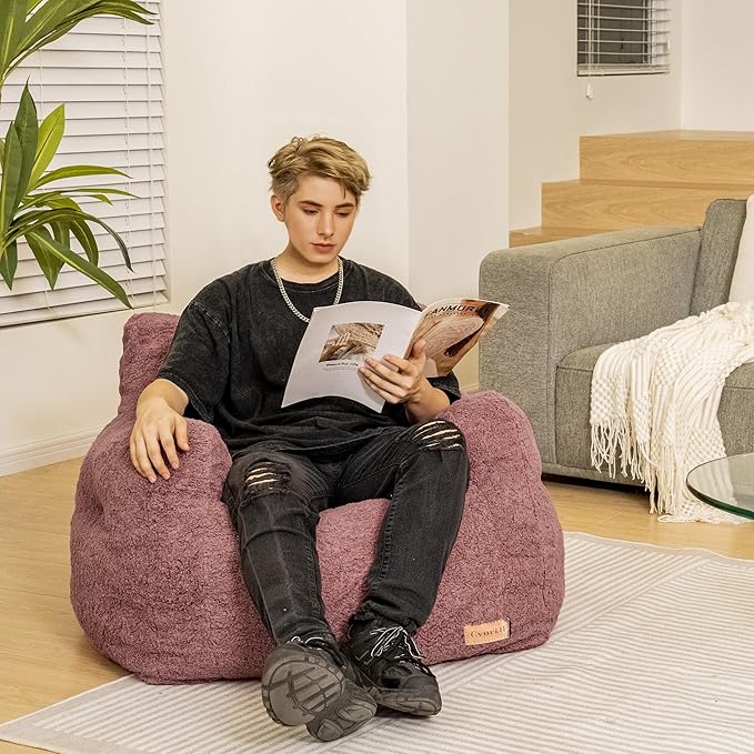 Bean Bag Chair with Filler, Bean Bag Sofa with Tufted Soft Stuffed Filling, Fluffy and Lazy Sofa, Comfy Cozy BeanBag Chairs with Memory Foam for Dorm, Apartment, Living Room (Red)