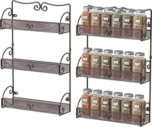 Deco Brothers 3 Tier Wall Mounted Spice Rack, 2 Pack, Bronze
