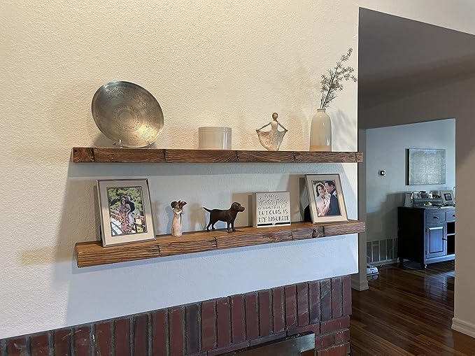 joelsantiques 72 Inch Wooden Floating Shelves for Wall - 72x9x2 in - Made of Natural Wood - Long Heavy Duty Rustic Rustic Wall Shelves for Bedroom - Perfect for Living Room, Kitchen - Medium Brown