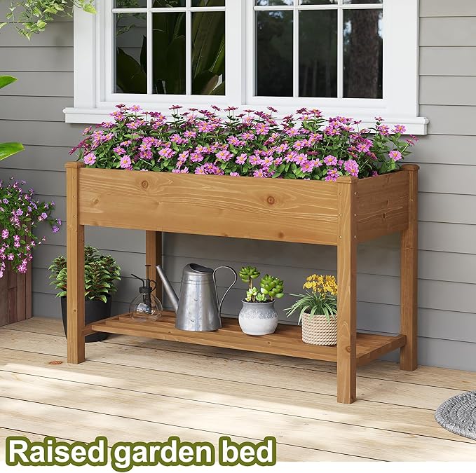 GHWIE Raised Garden Bed with Shelf,Elevated Wooden Planter Box with Legs,Garden Planter for Backyard, Patio, Balcony