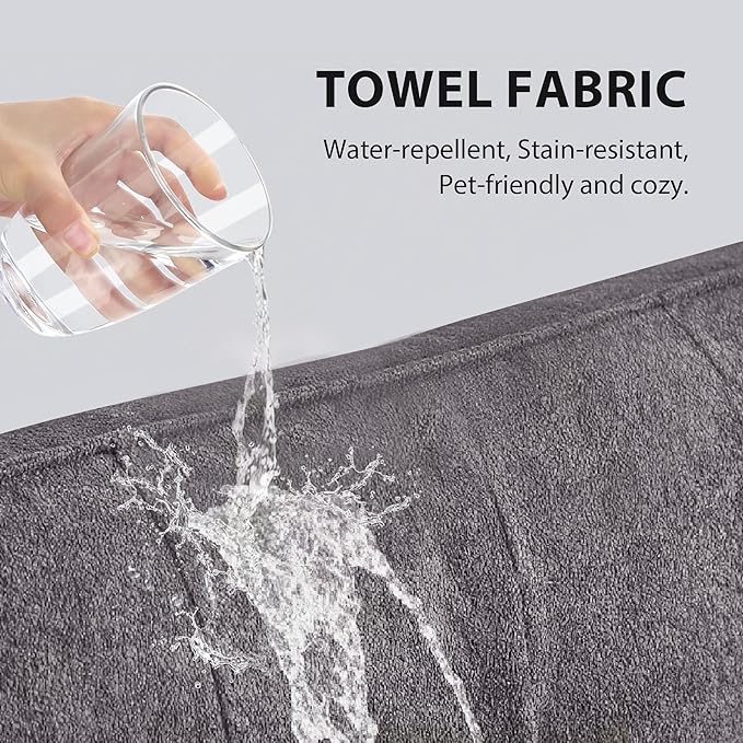 Convertible Sofa Bed, 3 in 1 Pull Out Couch, Loveseat Sleeper with Side Pocket, Living Room Sofa with Adjustable Backrest | USB Charging Port | Two Pillows | Towel Fabric | Dark Gray