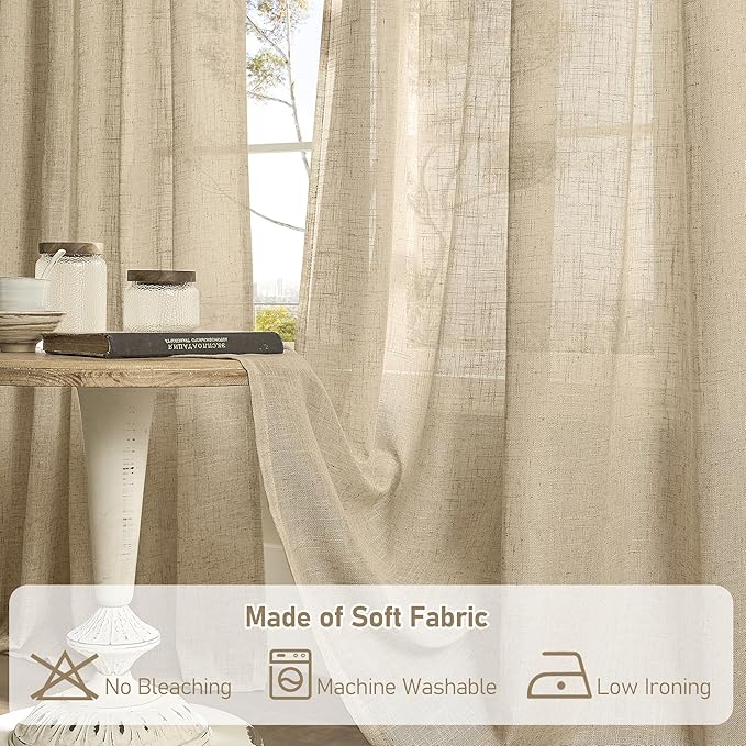 LAMIT Linen Blended Curtains for Bedroom, Linen Textured Light Filtering Drapes Bronze Grommet Boho Burlap Panels for Farmhouse/Living Room, 2 Panels, 38 x 84 Inch, Brown