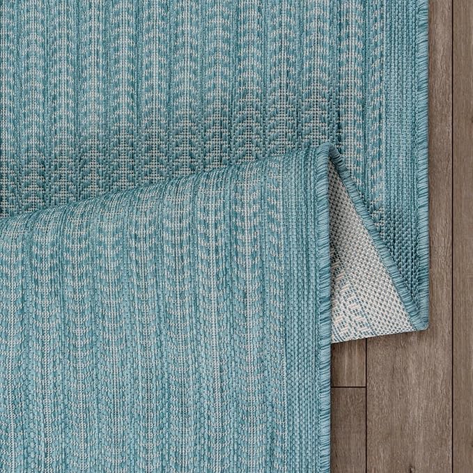 Adiva Rugs Outdoor Indoor Area Rug, Weather Resistant, Easy to Clean, Stain Resistant Floor Mat for Dining Room, Backyard, Deck, Patio (Aqua Weiss, 6' x 9')